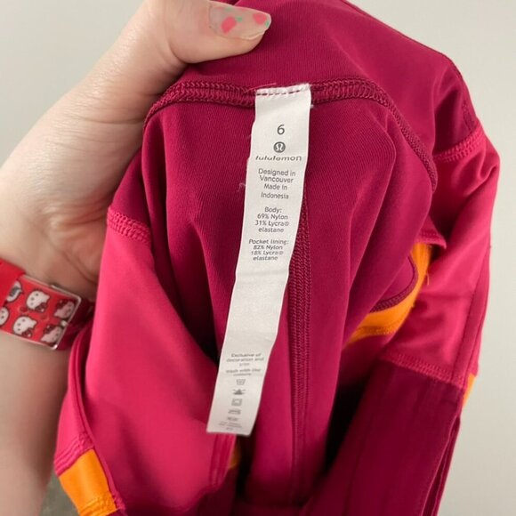 Lululemon Wild Twist 7/8 Tight Ruby Red/Fuchsia Pink/Vivid Amber Size 6 - Picture 3 of 9